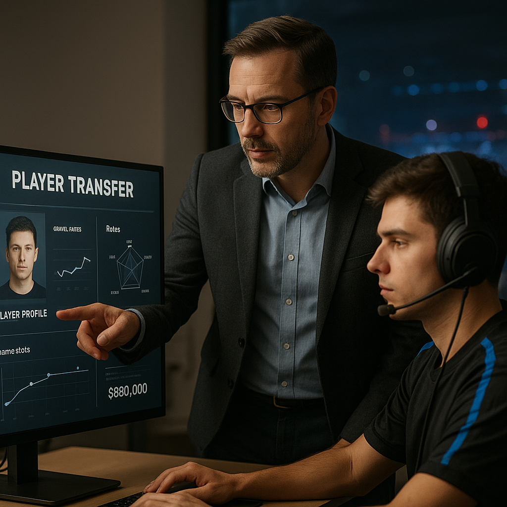 An esports coach and analyst assess a player’s statistics, team fit, budget, and future