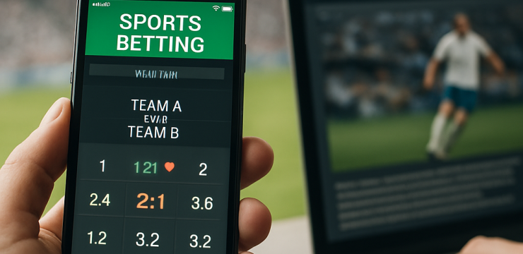 A bettor checks changing match odds on a phone while reviewing sports news on